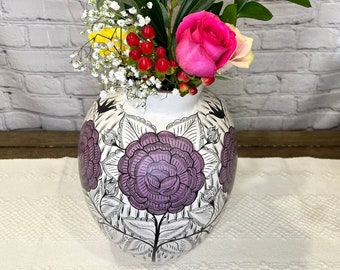 Michoacan Mexican Clay Vase, Mexican Handpainted Pottery Vase