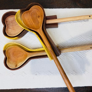 Handmade Parota Wood Heart Spoon & Holder: Mexican Utensil Set