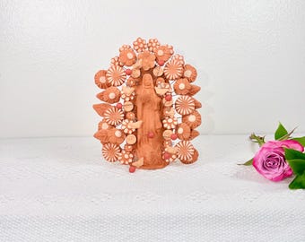 Virgin Mary Handmade Clay Piece, Virgen de Guadalupe Mexican Decor, Metepec Estado de México Clay Virgin
