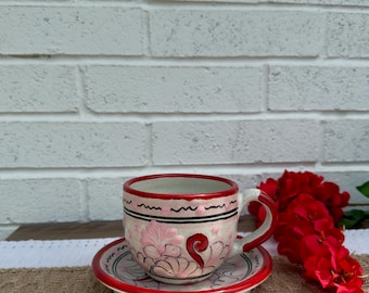 Mexican Coffee Mug, Puebla Talvera Pottery, Coffee set from handmade in Mexico
