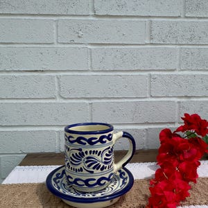 Talavera mug and saucer, taza artesanal, mexican clay mug and saucer