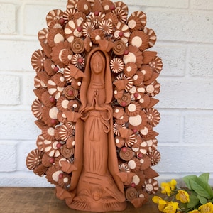 Clay Virgin of Guadalupe, Our Lady of Guadalupe Clay Sculpture, Virgin Mary Clay Statue