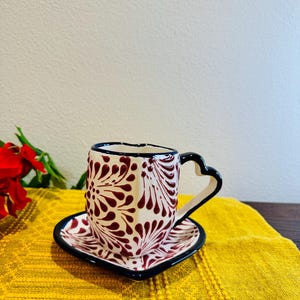 Talavera Mug and saucer, Taza y plato artesanal