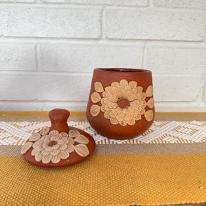 Oaxaca Filigrana Clay Ollita, Atzompa Mexican Pottery Canister