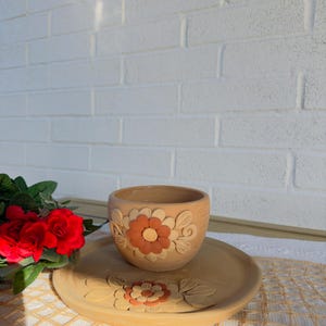 Oaxaca Barro Bordado Bowl and Saucer Set - Handcrafted Clay Pottery