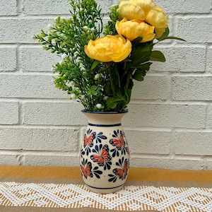 Handmade Mexican Ceramic Flower Vase: Talavera Style, 6.9&quot; Tall