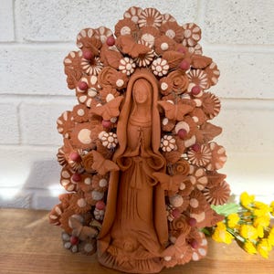 Clay Virgin of Guadalupe, Our Lady of Guadalupe Clay Sculpture, Virgin Mary Clay Statue