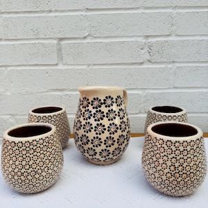 Capula Pitcher and cups, Mexican cups and pitcher from Michoacan