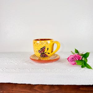 Handmade Capula Clay Mug and Saucer Set: Mexican Pottery