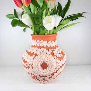 Extra Large Barro Bordado Vase, Michoacan Filigrana Clay Art, Handcrafted Mexican Home Decor