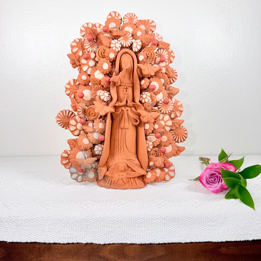 Virgin Mary Handmade Clay Piece, Virgen De Guadalupe Mexican Decor