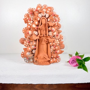 Virgin Mary Handmade Clay Piece, Virgen de Guadalupe Mexican Decor, Metepec Estado de México Clay Virgin