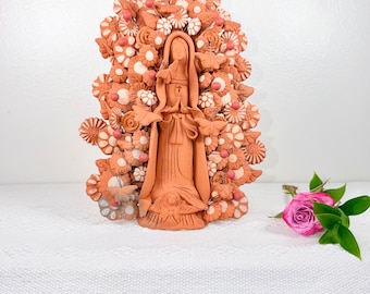 Virgin Mary Handmade Clay Piece, Virgen de Guadalupe Mexican Decor, Metepec Estado de México Clay Virgin