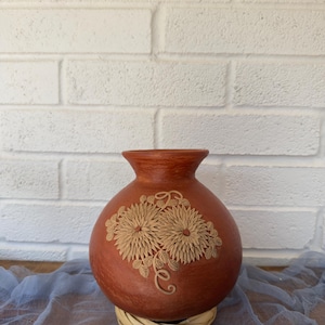 Oaxaca Vase, Embroidered Barro Bordado Mexican Clay Vase