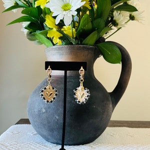 Mexican Artesanal Earrings, Gold Plated Heart Earrings