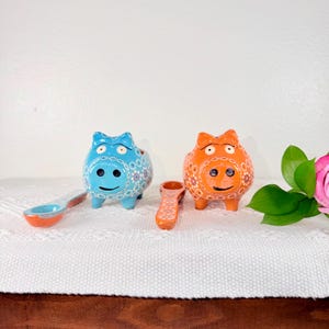 Clay Piggie Candle and Spoon, Mexican Capula Pottery Bowl