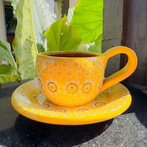 Handmade Capula Clay Mug and Saucer Set: Mexican Pottery
