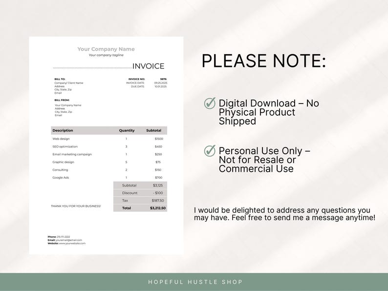 Editable Invoice Template Bundle (3 Colors, 2 Sizes) | Google Docs ...