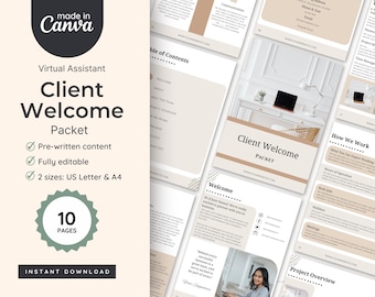 Välkomstpaket för virtuell assistentklient: Redigerbar Canva-mall (digital nedladdning)