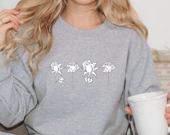 Moletom personalizado com estampa de flores de nascimento: gola redonda floral sentimental