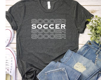Funny Soccer T-Shirt: Retro Word Repeat Tee