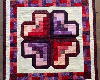 Moderne Saint-Valentin Heart Lap Quilt Wall Hanging Rouge Violet Rose