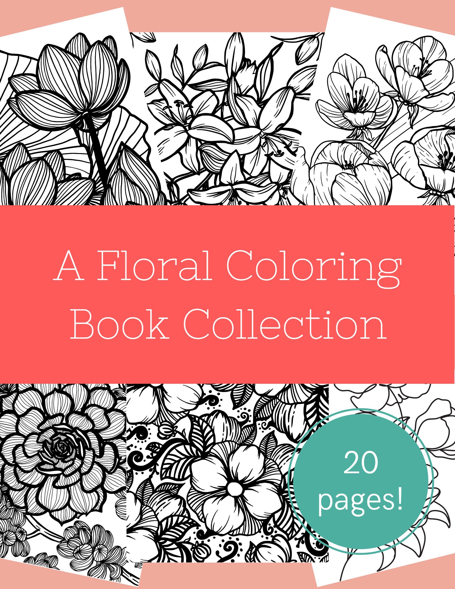Printable Floral Coloring Book, 20 Pages Etsy