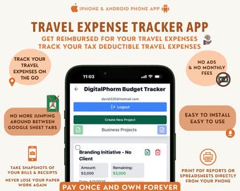 Travel Expenses Tracker On the Go Track Your Business Travel Spending Take Pics of Your Bills Print Expense Reimbursement Reports