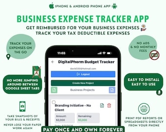 Business Spending Tracker On the Go Track Your Business Tax Deductions Take Pics of Your Bills Print Expense Reimbursement Reports