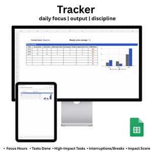 Prestatietracker voor ondernemers | Daily Focus Tracker | Google Spreadsheets-sjabloon | Discipline en diep werksysteem