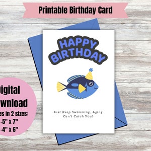 Tarjeta de cumpleaños de Dory imprimible- Tarjeta de cumpleaños digital- Descarga instantánea- Tarjetas de cumpleaños de Dory divertidas