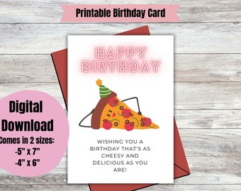Tarjeta de cumpleaños de pizza imprimible- Tarjeta de cumpleaños digital- Descarga instantánea- Tarjetas de cumpleaños de pizza divertidas