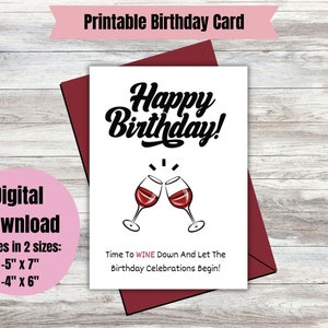 Printable Red Wine Birthday Card- Digital Birthday Card- Instant Download- Funny Red Wine Birthday Cards