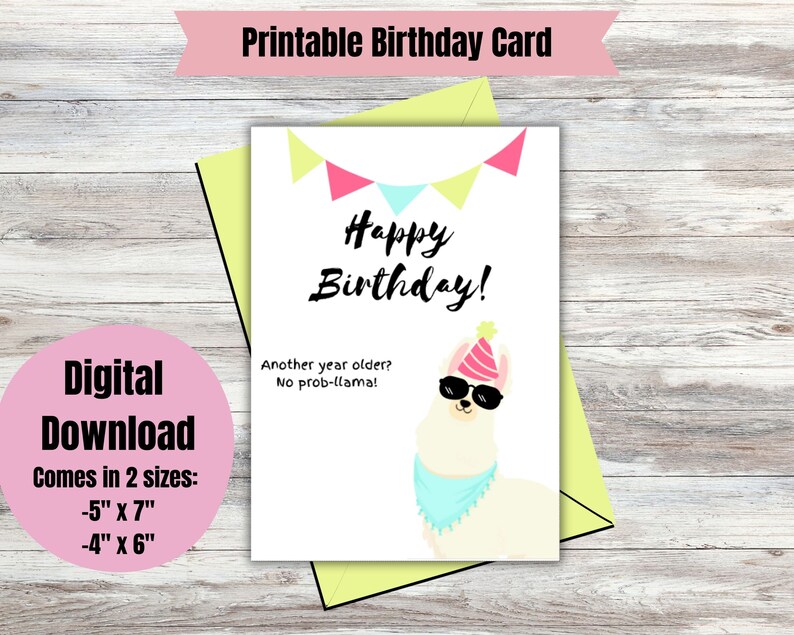 Printable Llama Birthday Card- Digital Birthday Card- Instant Download ...