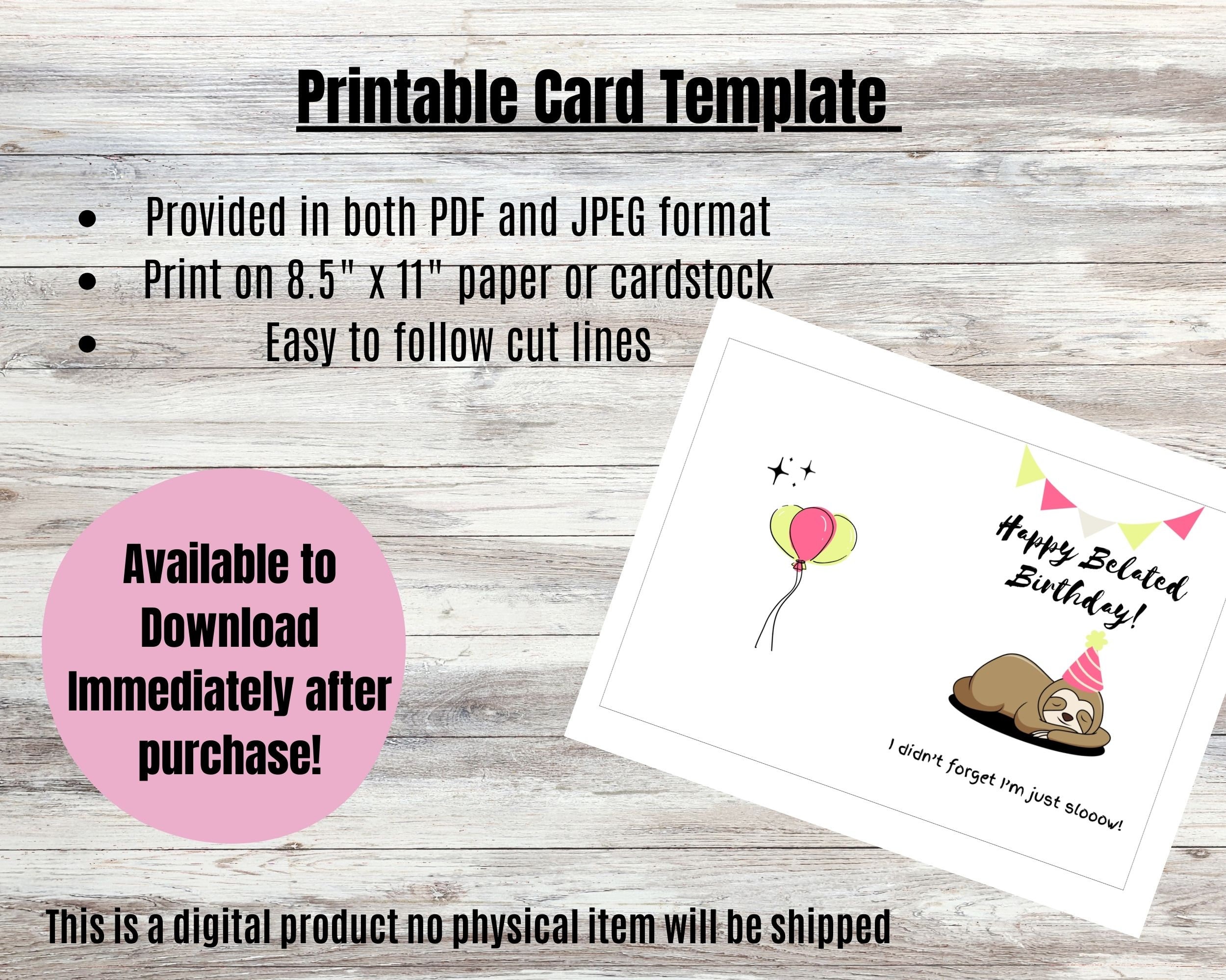 Printable Sloth Birthday Card Digital Birthday Card Instant - Etsy