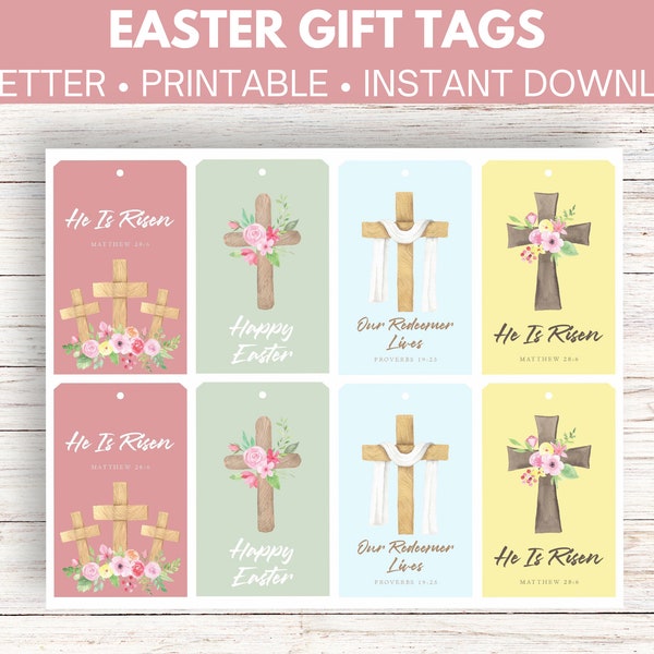 Easter Cross Tag | Printable Easter Tags | Easter Gift Tags | Christian Printable Tags | Easter Tag Printable