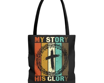 Bolsa Tote Inspirada na Fé: Design Cristão "Minha História, Sua Glória"