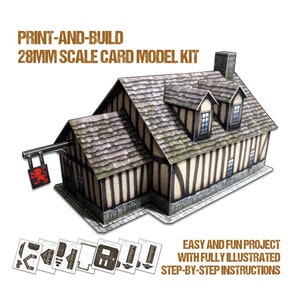 Red Lion Alehouse - Kit de modelo de cartão em escala de 28 mm [somente arquivos PDF e JPG]