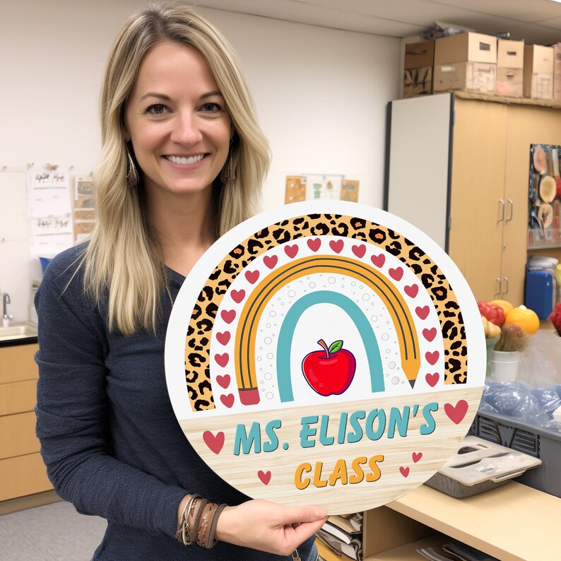 Personalized Teacher Door Sign Apple Teacher Door Hanger Etsy