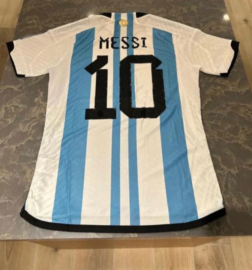 Argentina Messi #10 - New 3 Stars Champions Logo Qatar 2022 Jersey