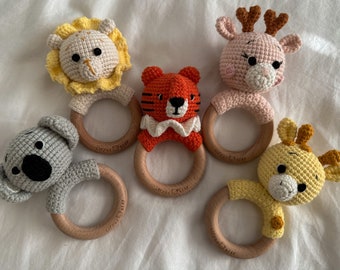 100% Organic Cotton Crochet Animal Baby Rattle Toy