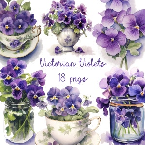 Watercolor Violets (2) 18 transparent PNG, Digital Download, printable, Card Making, Mixed Media, pansies, clip art, Wall art, flowers,pansy