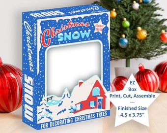 Vintage Display Box Santa Snow Digital printable 4.5 x 3.75 crafts, retro Christmas shiny brite