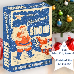 Vintage Display Box Santa Snow Digital printable 4.5 x 3.75 crafts, retro Christmas shiny brite