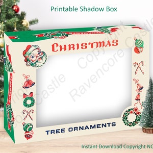 Boîte cadeau numérique vintage imprimable 5 x 7 x 1,25 artisanat, diorama, shadowbox rétro vintage décorations de Noël brillant brite