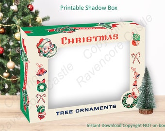 Vintage Digital Gift Box printable 5x7x1.25 crafts, diorama, shadowbox  retro Vintage Christmas  Ornaments shiny brite