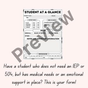 Fillable IEP at A Glance Forms: SPED Teacher Planner (PDF Downloadable ...