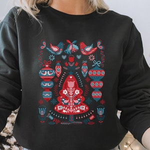 Scandinavian Christmas Sweatshirt Folk Art Crewneck Norwegian Shirt Nordic Christmas Cottage Core Crewneck Hygge Sweatshirt
