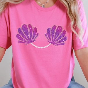 Camiseta de concha de sirena, camiseta de sirena, camiseta de concha, camiseta con sujetador de concha, disfraz de sirena, camiseta de bikini de concha