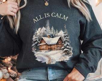 Gezellige hutsweater Winterhut-sweater Snowy Day Ronde hals Retro kerst Winters tafereel Vintage kersttrui